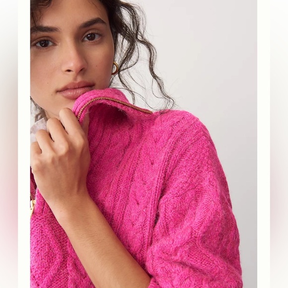 Anthropologie Payton Cable-Knit Pullover Quarter Zip Pink Sweater Size Large - Picture 10 of 12